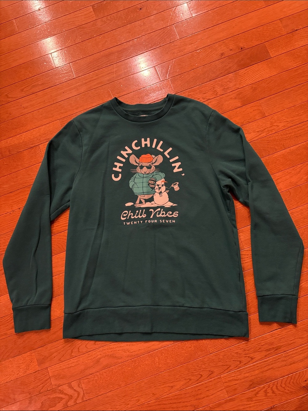 Old Navy Forest Green "Chinchillin'" Crewneck Sweatshirt